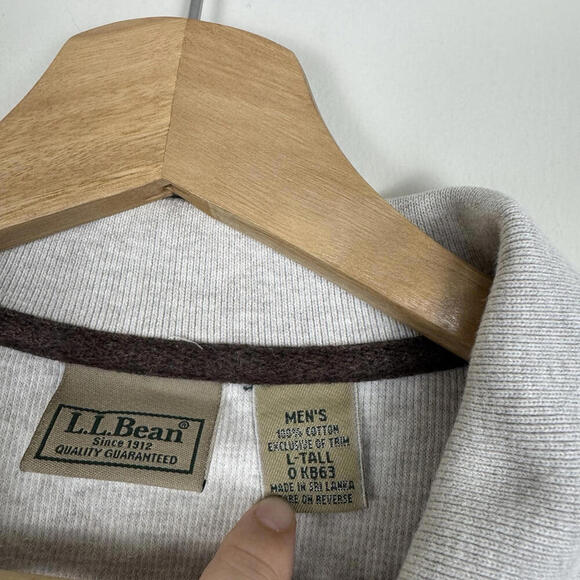 L.L Bean Long Sleeve Rugby Shirt Men Sz L-Tall Waffle Thermal Classic Fit Beige - Picture 7 of 11